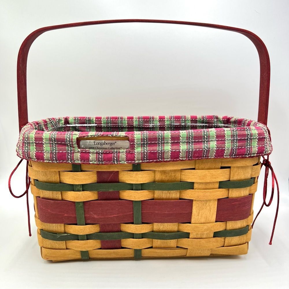 Longaberger Wrap It Up Christmas Collection Red Green Plaid Basket With Handle